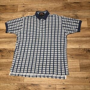 Vintage Saratoga Blue and White Polo Shirt with Classic Geometric Design